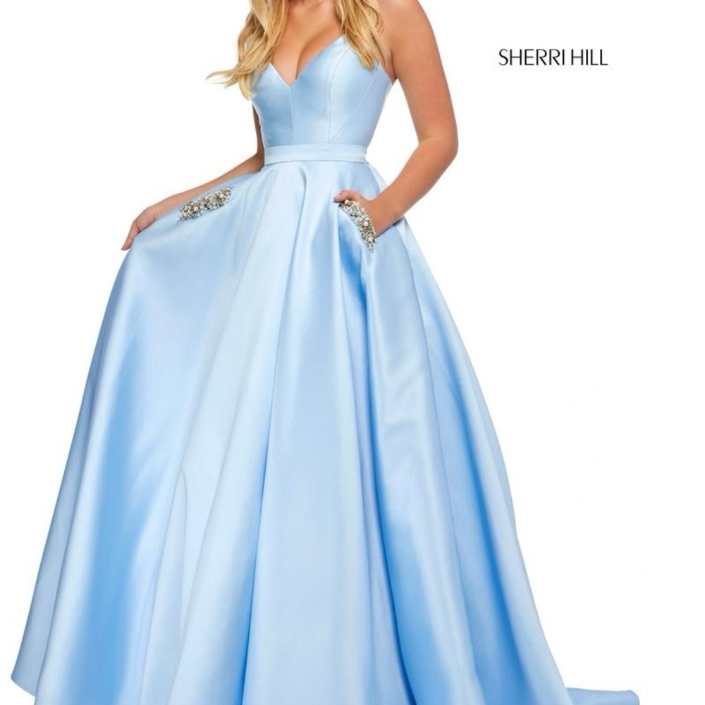 Sherri Hill Metallic Sky Blue ball gown Dress nwot